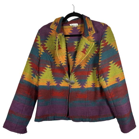 Coldwater Creek Aztec Bright Bold Jacket Cardigan Women's Size Medium - Picture 1 of 6
